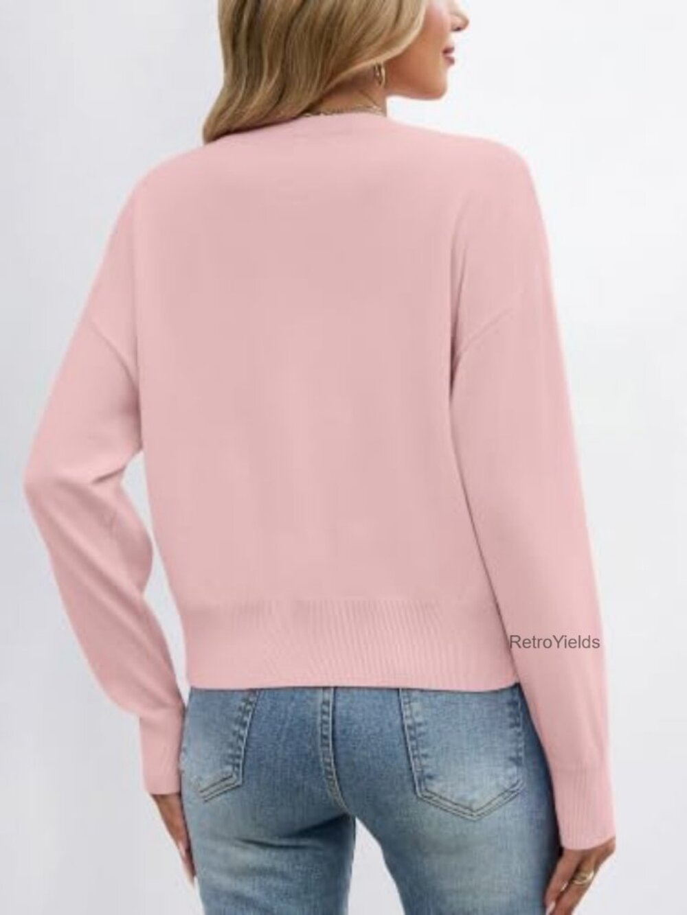 Wool Blend Cropped Cardigan Lightweight Knit Button Sweater - Picture 4 of 6